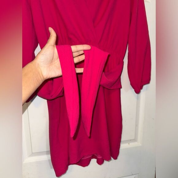 Fraiche by J Long Sleeve Tie Front Dress In Cherry Size Large NWT - Picture 4 of 10
